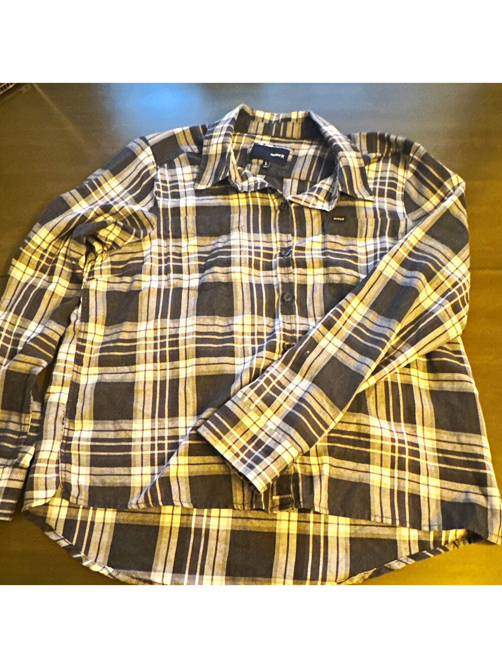 Hurley Men's Plaid Flannel Collar Button-Up Long Sleeve Pockets L Blue [COPY]